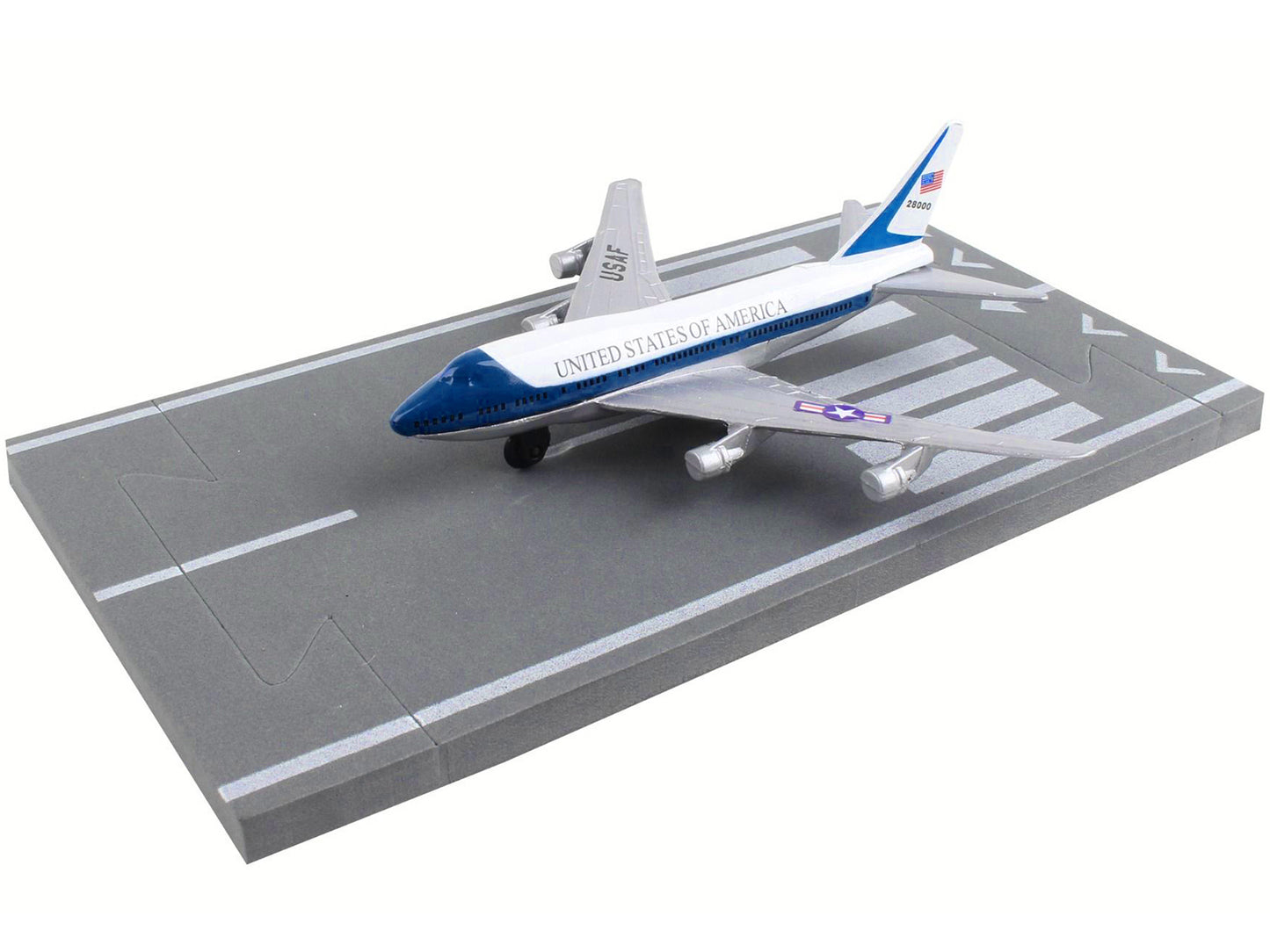 Boeing VC-25 Aircraft White and Blue "United States Air Force One" with Runway Section Diecast Model Airplane by Runway24