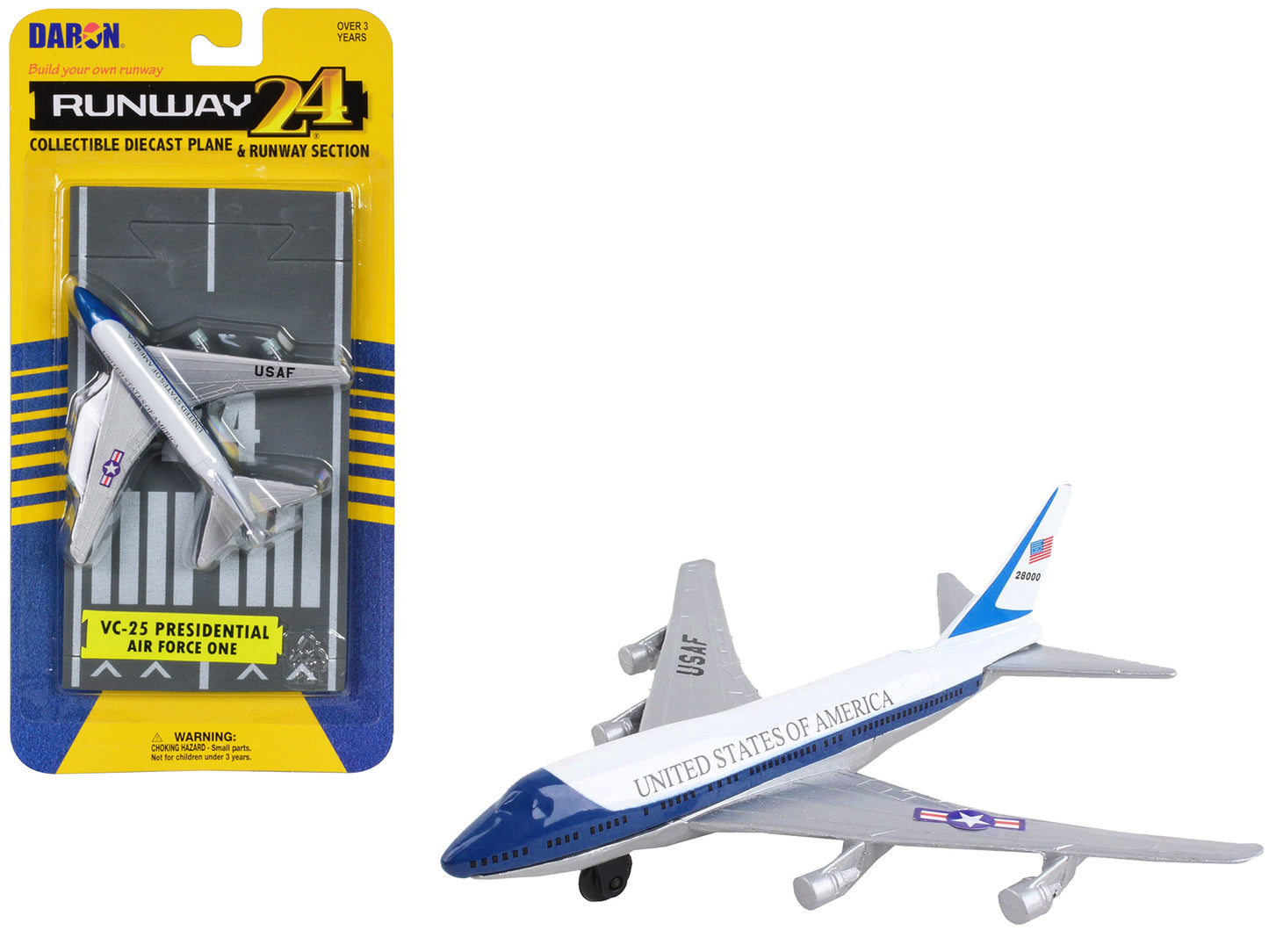 Boeing VC-25 Aircraft White and Blue "United States Air Force One" with Runway Section Diecast Model Airplane by Runway24