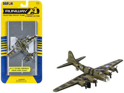 Boeing B-17 Flying Fortress Bomber Aircraft Olive Green Camouflage "United States Army Air Force" with Runway Section Diecast Model Airplane by Runway24