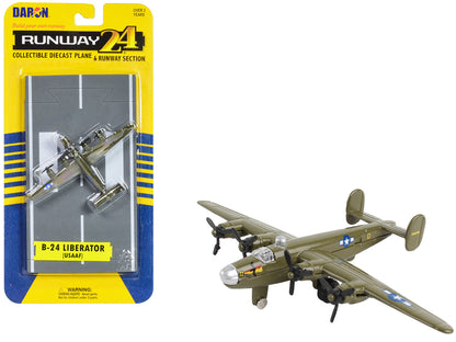 Consolidated B-24 Liberator Bomber Aircraft Olive Drab "United States Army Air Force" with Runway Section Diecast Model Airplane by Runway24