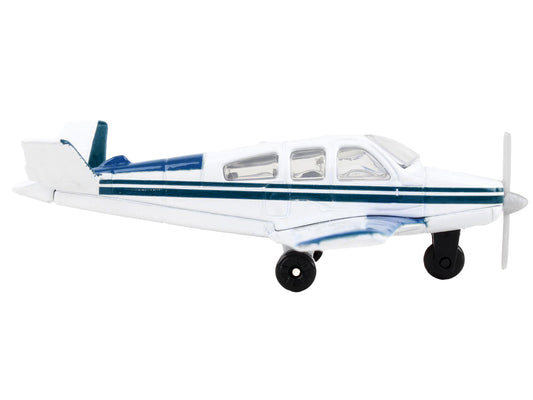 Beechcraft Bonanza Aircraft White with Blue Stripes "N42997" with Runway Section Diecast Model Airplane by Runway24