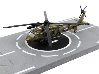 Sikorsky UH-60 Black Hawk Helicopter Olive Drab "United States Army" with Runway Section Diecast Model by Runway24