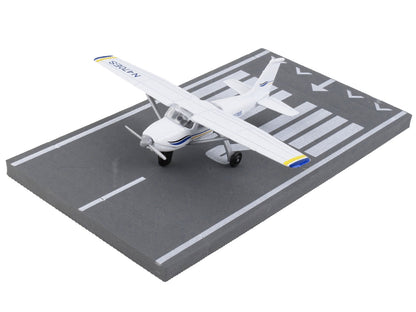 Cessna 172 Aircraft White with Blue and Yellow Stripes "N470ES" with Runway Section Diecast Model Airplane by Runway24