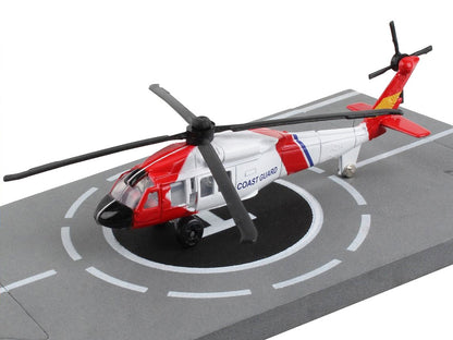 Sikorsky HH-60J Jayhawk Helicopter White and Red "United States Coast Guard" with Runway Section Diecast Model by Runway24