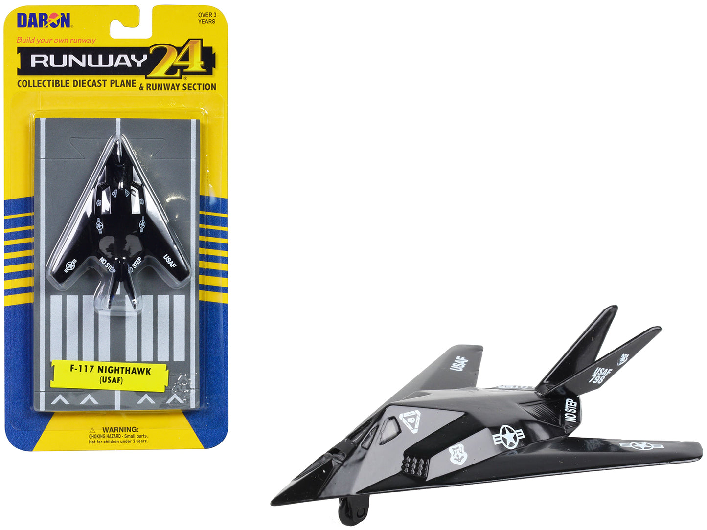 Lockheed F-117 Nighthawk Stealth Aircraft Black "United States Air Force" with Runway Section Diecast Model Airplane by Runway24