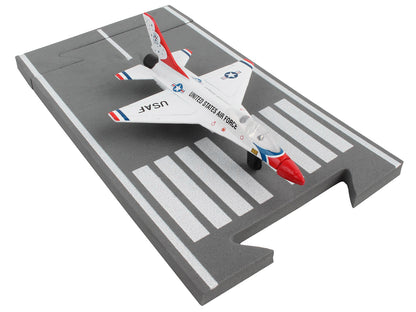 General Dynamics F-16 Fighting Falcon Fighter Aircraft White "United States Air Force Thunderbirds" with Runway Section Diecast Model Airplane by Runway24