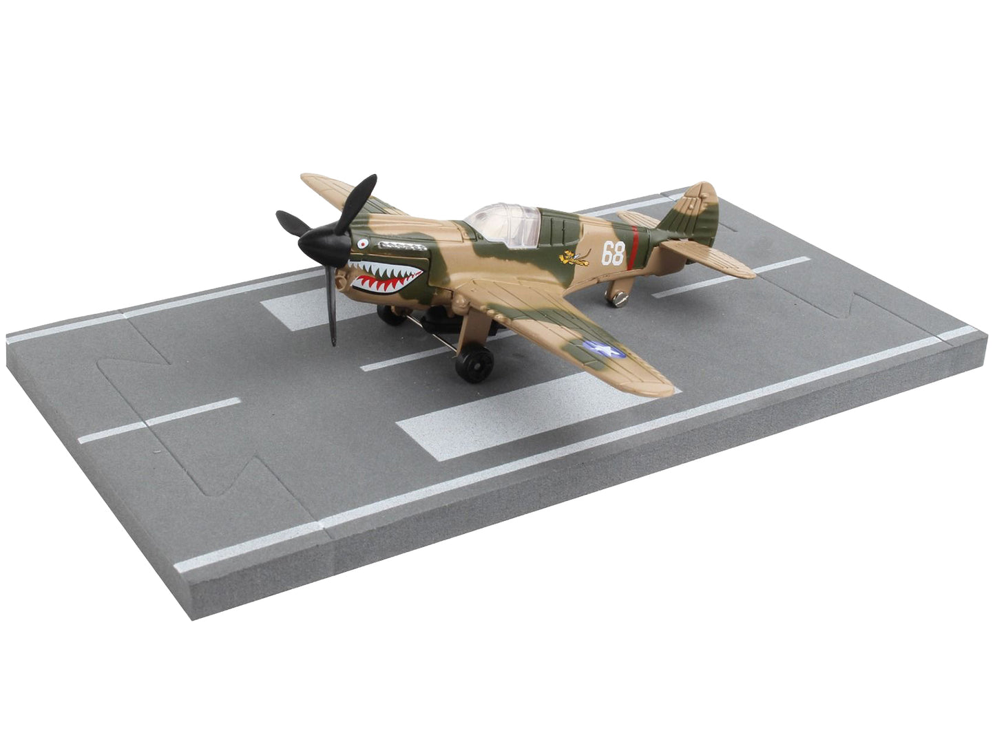 Curtiss P-40 Warhawk Fighter Aircraft Camouflage "Flying Tigers-First American Volunteer Group" with Runway Section Diecast Model Airplane by Runway24