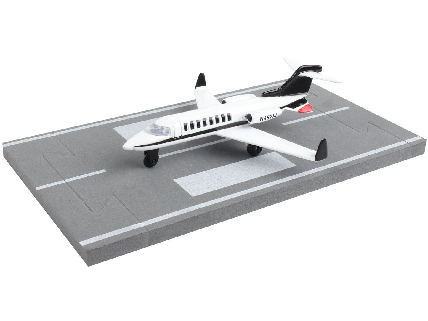 Private Jet Commercial Aircraft White with Black Tail "N452IJ" with Runway Section Diecast Model Airplane by Runway24