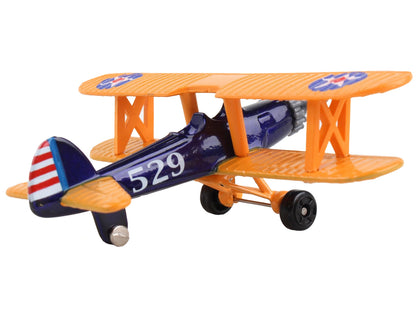 Boeing-Stearman Model 75 PT-17 Kaydet Aircraft Blue and Orange "High Flyer-United States Air Force" with Runway Section Diecast Model Airplane by Runway24