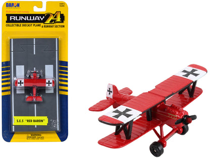 Royal Aircraft Factory S.E.5 Fighter Aircraft Red "Red Baron Livery" with Runway Section Diecast Model Airplane by Runway24