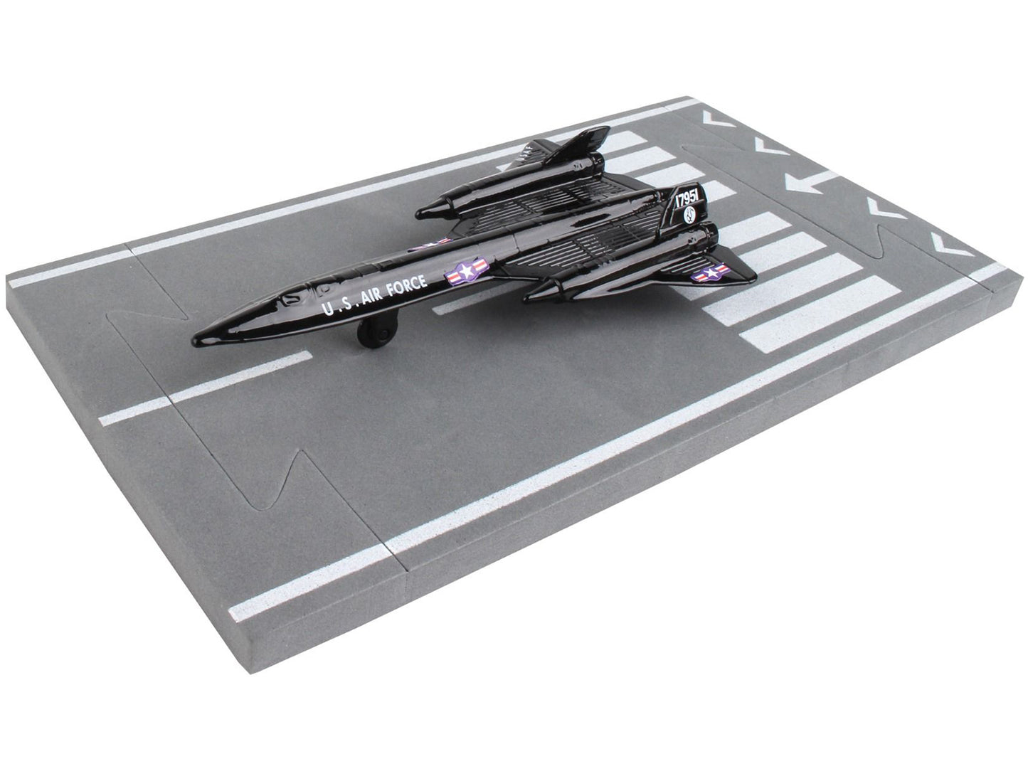 Lockheed SR-71 Blackbird Aircraft Black "United States Air Force" with Runway Section Diecast Model Airplane by Runway24