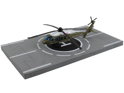 Sikorsky VH-60 White Hawk Helicopter Olive Drab with White Top "United States Presidential Helicopter - Marine One" with Runway Section Diecast Model by Runway24