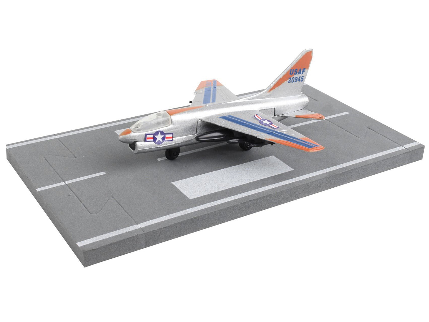 LTV A-7 Corsair II Attack Aircraft Silver Metallic "United States Air Force" with Runway Section Diecast Model Airplane by Runway24