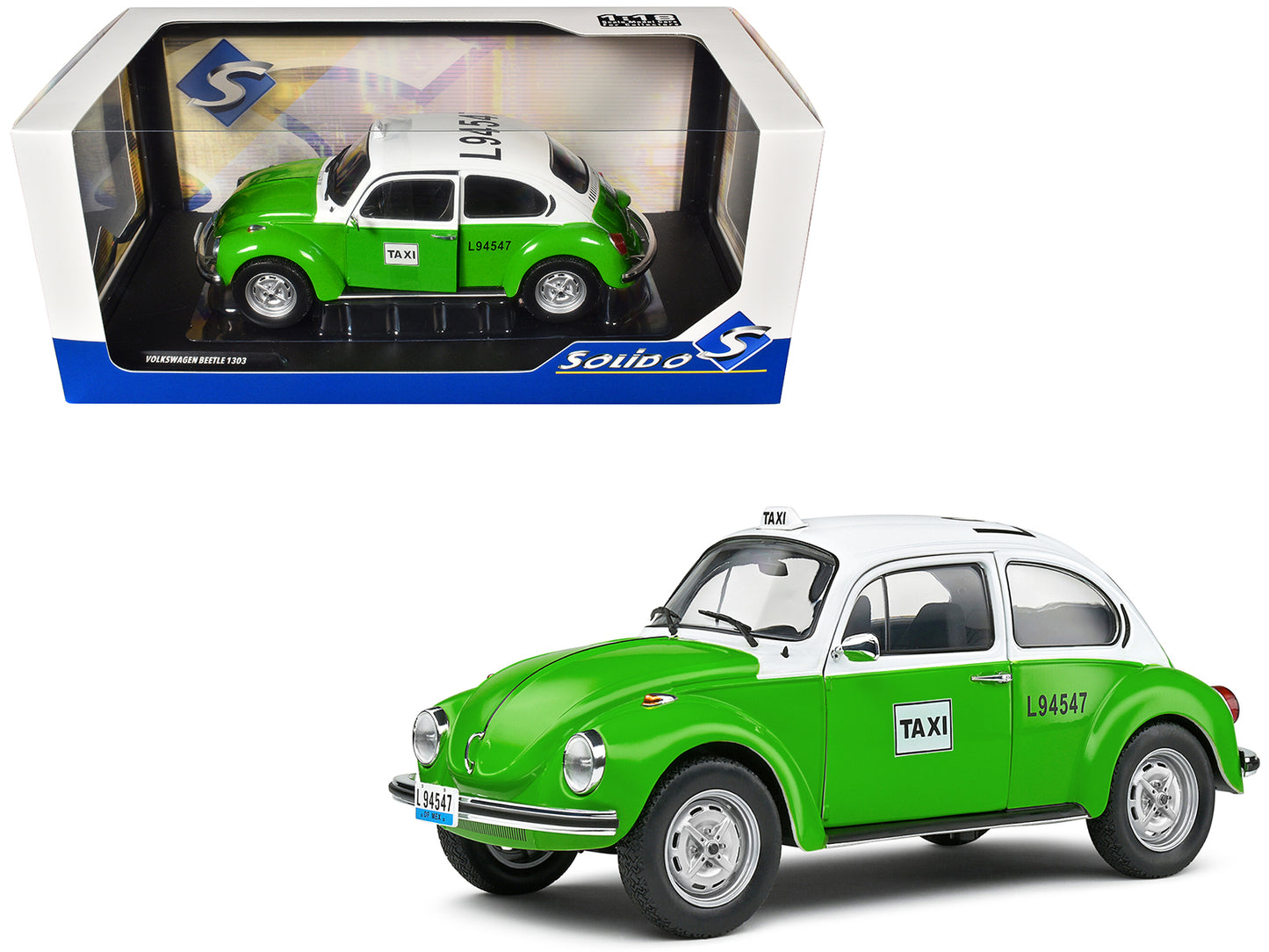 1974 Volkswagen Beetle 1303 "Mexican Taxi" Green and White 1/18 Diecast Model Car by Solido