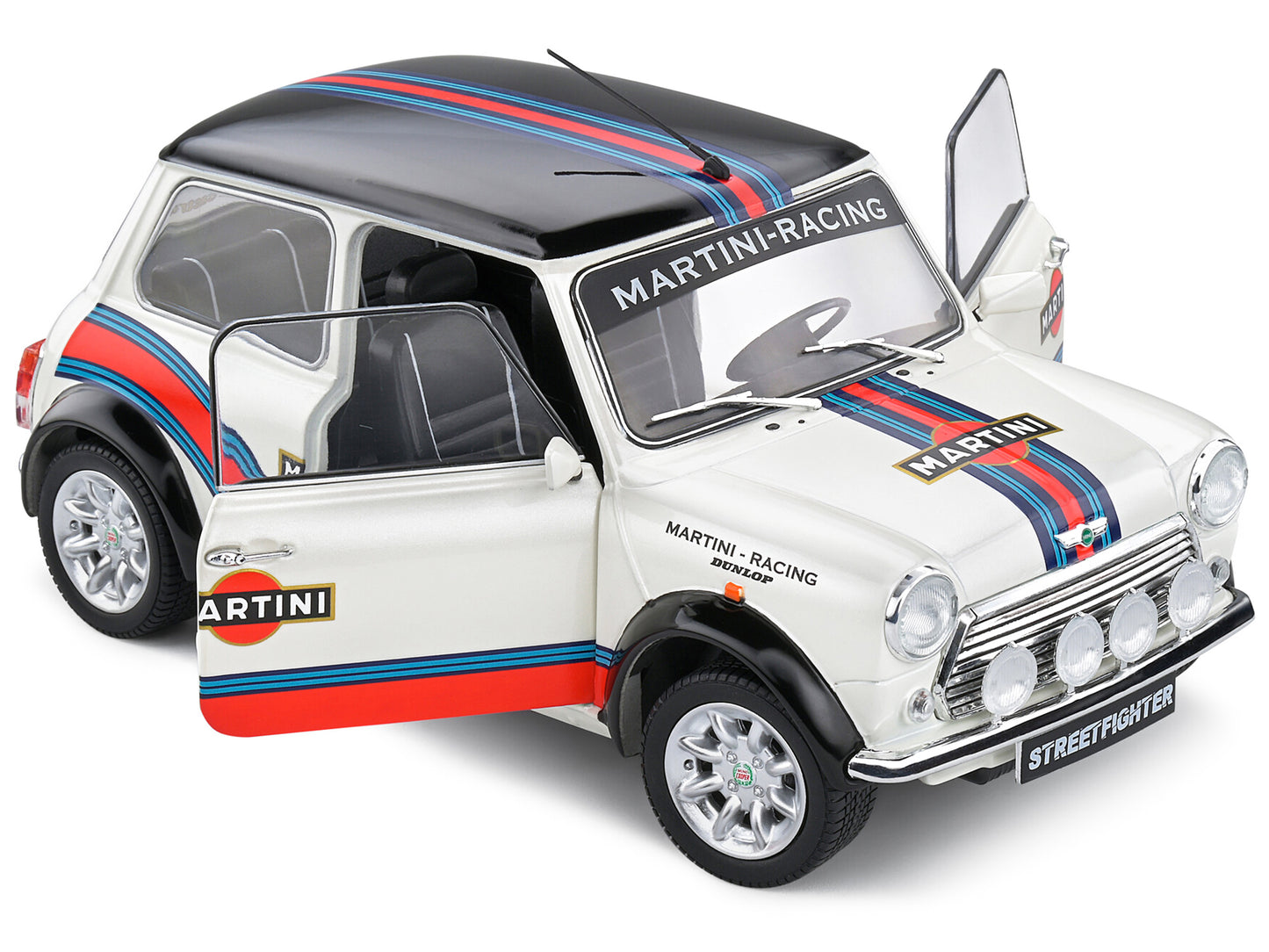 1998 Mini Cooper Sport White Metallic with Black Top and Stripes "Martini Racing" 1/18 Diecast Model Car by Solido