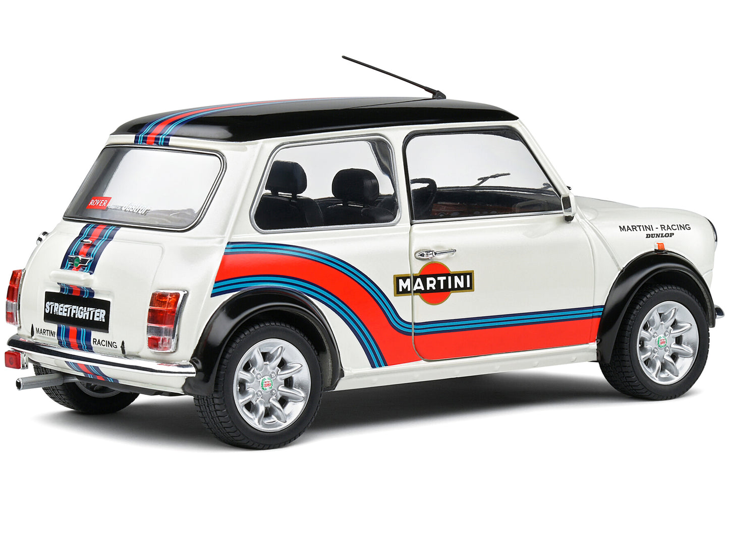 1998 Mini Cooper Sport White Metallic with Black Top and Stripes "Martini Racing" 1/18 Diecast Model Car by Solido