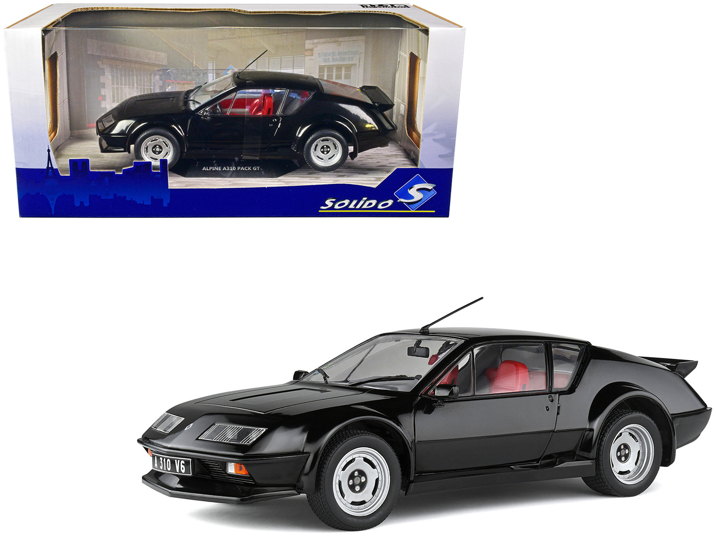 1983 Alpine A310 Pack GT Noir Irise Black with Red Interior 1/18 Diecast Model Car by Solido