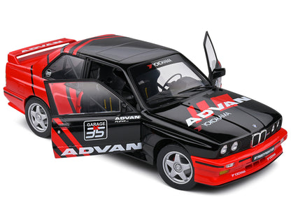 1990 BMW E30 M3 Black and Red with Graphics "ADVAN Drift Team" "Competition" Series 1/18 Diecast Model Car by Solido