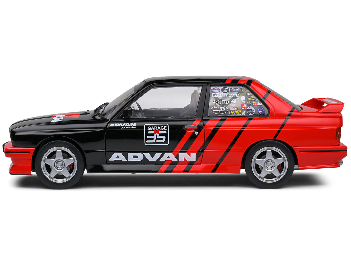 1990 BMW E30 M3 Black and Red with Graphics "ADVAN Drift Team" "Competition" Series 1/18 Diecast Model Car by Solido