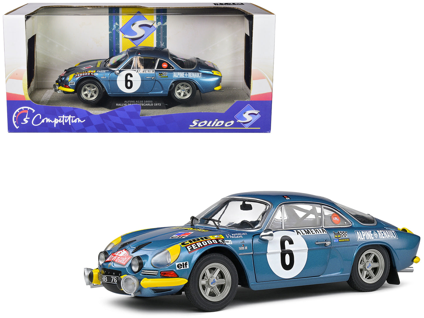 Alpine A110 1600S #6 Jean-Claude Andruet - Pierre Pagani "Rallye Montecarlo" (1972) "Competition" Series 1/18 Diecast Model Car by Solido