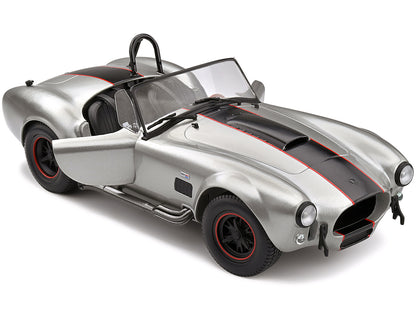 1965 Shelby AC Cobra 427 MKII Custom Silver Metallic with Red and Black Stripes 1/18 Diecast Model Car by Solido