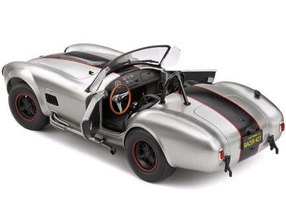 1965 Shelby AC Cobra 427 MKII Custom Silver Metallic with Red and Black Stripes 1/18 Diecast Model Car by Solido