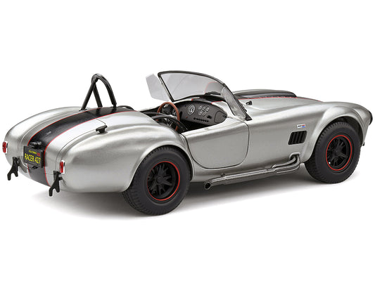 1965 Shelby AC Cobra 427 MKII Custom Silver Metallic with Red and Black Stripes 1/18 Diecast Model Car by Solido