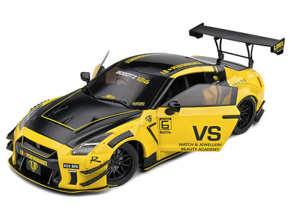 Nissan Skyline GT-R (R35) Liberty Walk Body Kit 2.0 RHD (Right Hand Drive) Yellow with Black Hood and Top 1/18 Diecast Model Car by Solido