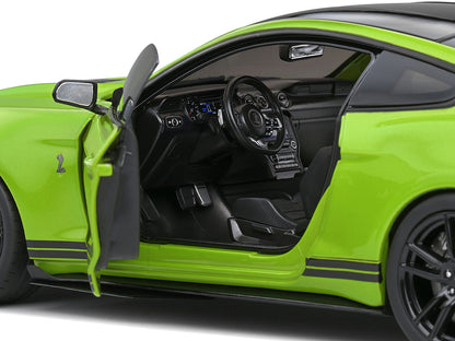 2020 Ford Mustang Shelby GT500 Grabber Lime Green Metallic with Black Top and Stripes 1/18 Diecast Model Car by Solido