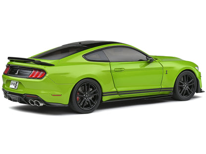 2020 Ford Mustang Shelby GT500 Grabber Lime Green Metallic with Black Top and Stripes 1/18 Diecast Model Car by Solido