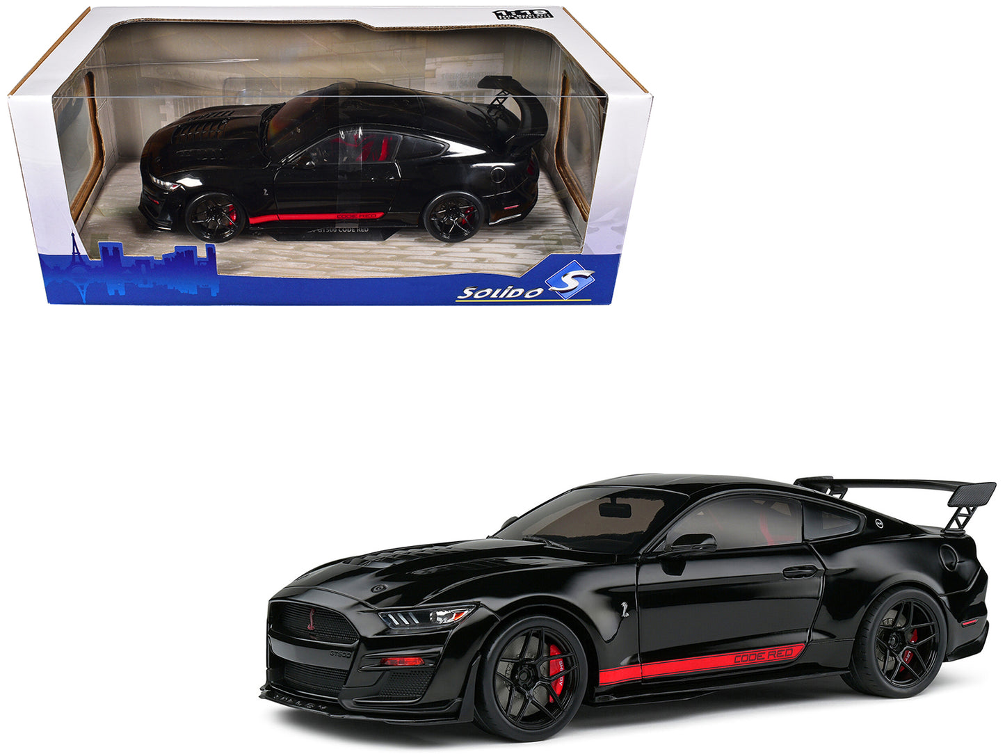 2022 Shelby GT500 "Code Red" Black with Red Stripes 1/18 Diecast Model Car by Solido