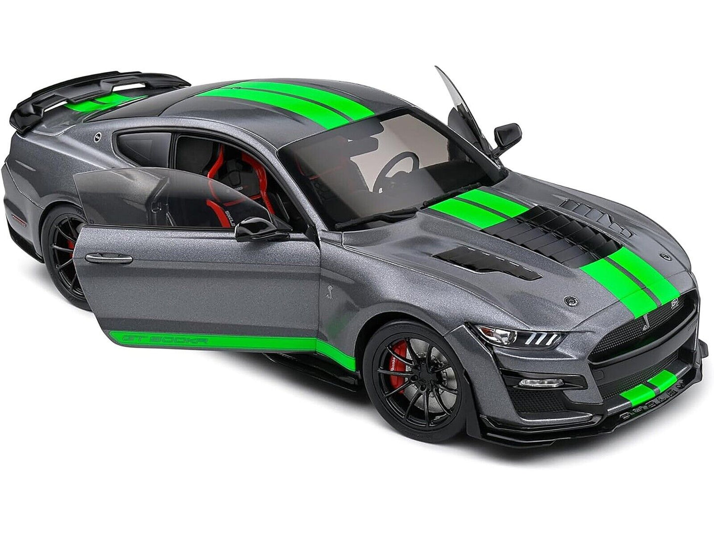 2020 Ford Shelby Mustang GT500 Carbonized Gray Metallic with Neon Green Stripes 1/18 Diecast Model Car by Solido