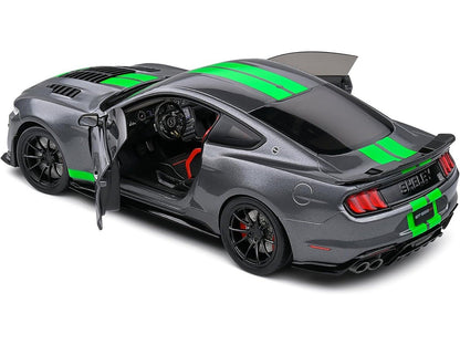 2020 Ford Shelby Mustang GT500 Carbonized Gray Metallic with Neon Green Stripes 1/18 Diecast Model Car by Solido