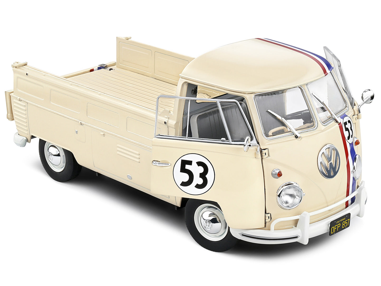 1950 Volkswagen T1 Pickup Truck Racer #53 Cream with Stripes 1/18 Diecast Model Car by Solido