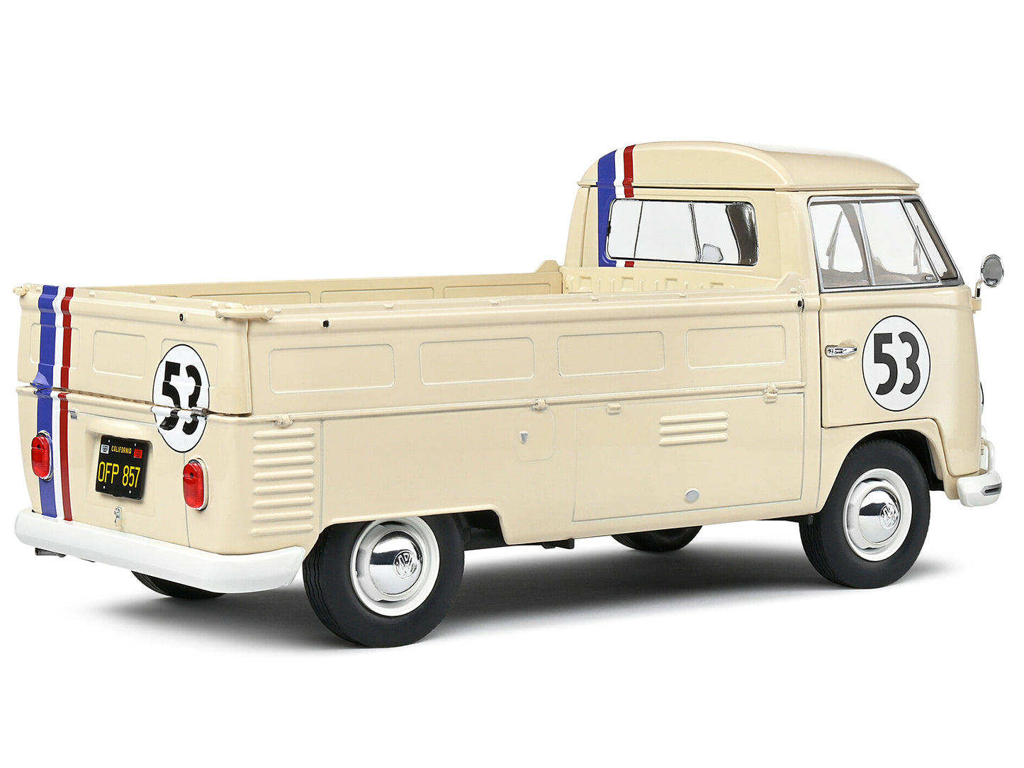 1950 Volkswagen T1 Pickup Truck Racer #53 Cream with Stripes 1/18 Diecast Model Car by Solido