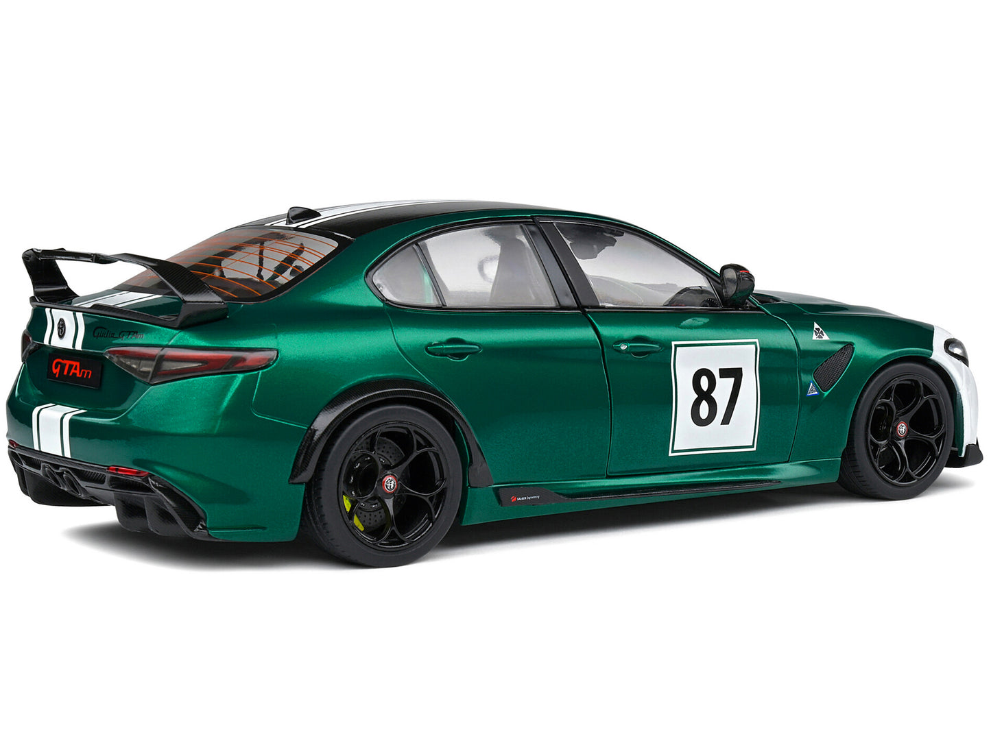 2021 Alfa Romeo Giulia GTA M #87 Green Metallic with Carbon Top and White Stripes "Nurburgring 1973" Tribute "Competition" Series 1/18 Diecast Model Car by Solido