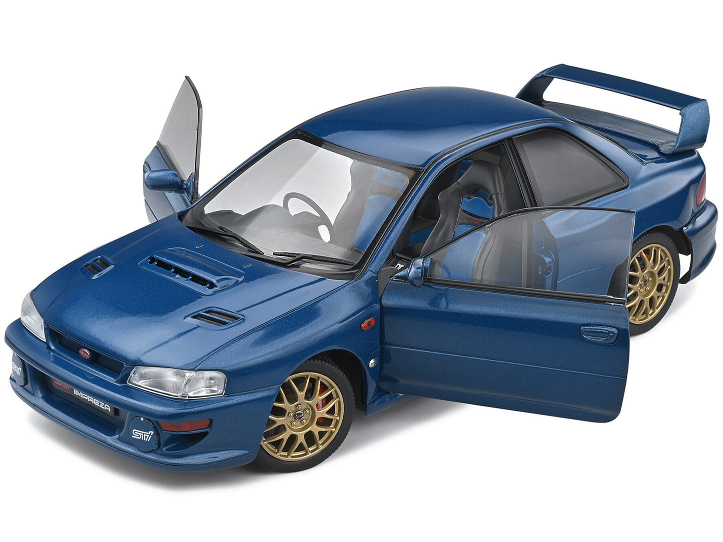 1998 Subaru Impreza 22B STi RHD (Right Hand Drive) Blue Metallic with Gold Wheels 1/18 Diecast Model Car by Solido