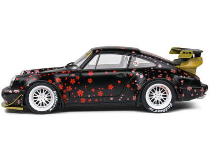 2021 RWB Aoki Matt Black with Cherry Blossom Graphics "Rauh WeltBegriff" 1/18 Diecast Model Car by Solido