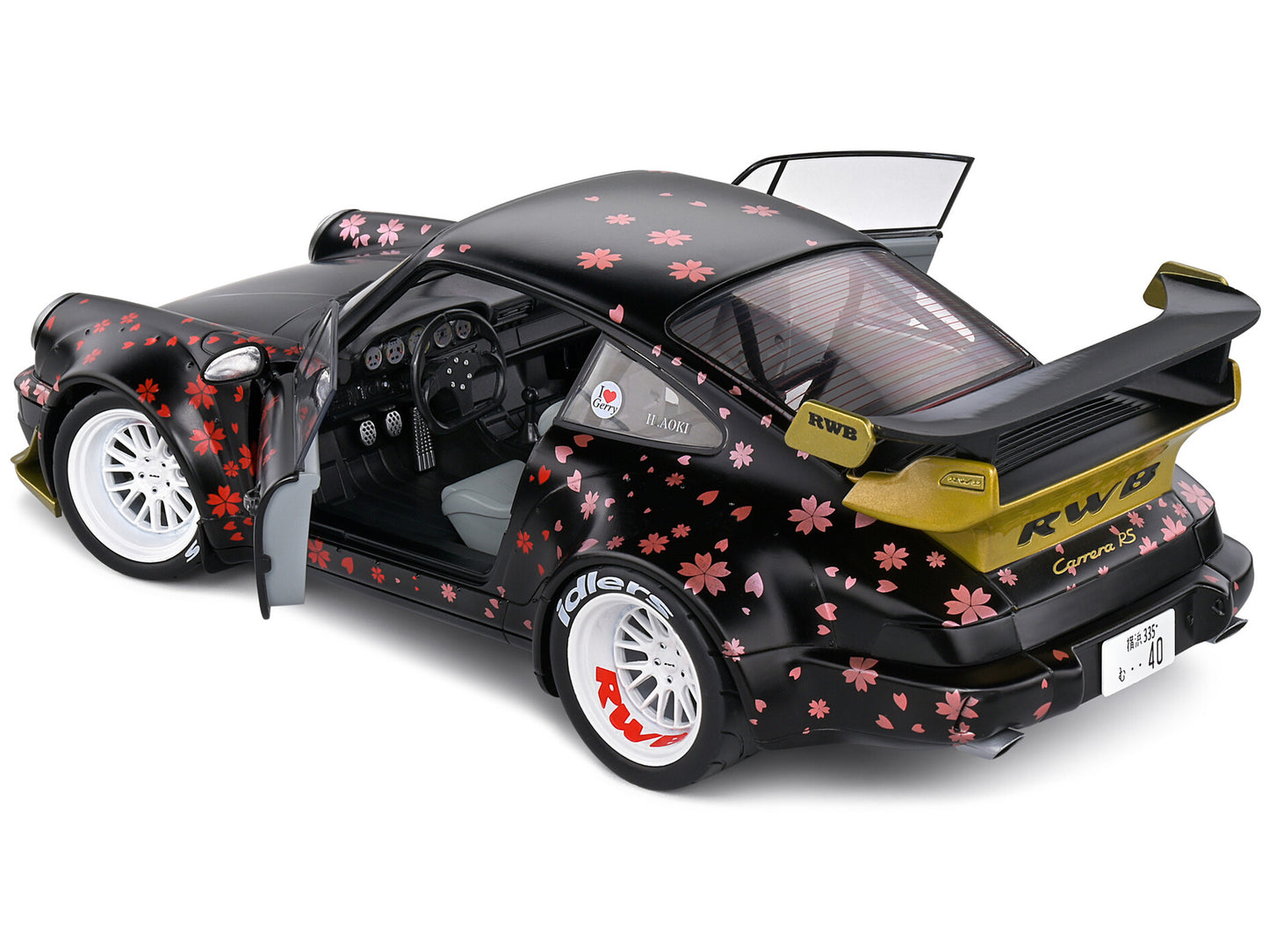 2021 RWB Aoki Matt Black with Cherry Blossom Graphics "Rauh WeltBegriff" 1/18 Diecast Model Car by Solido