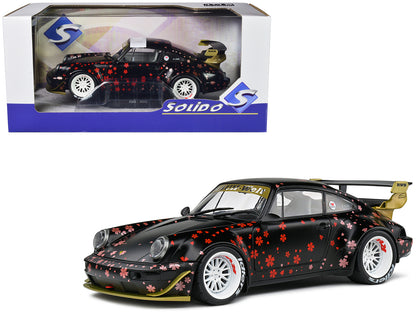 2021 RWB Aoki Matt Black with Cherry Blossom Graphics "Rauh WeltBegriff" 1/18 Diecast Model Car by Solido