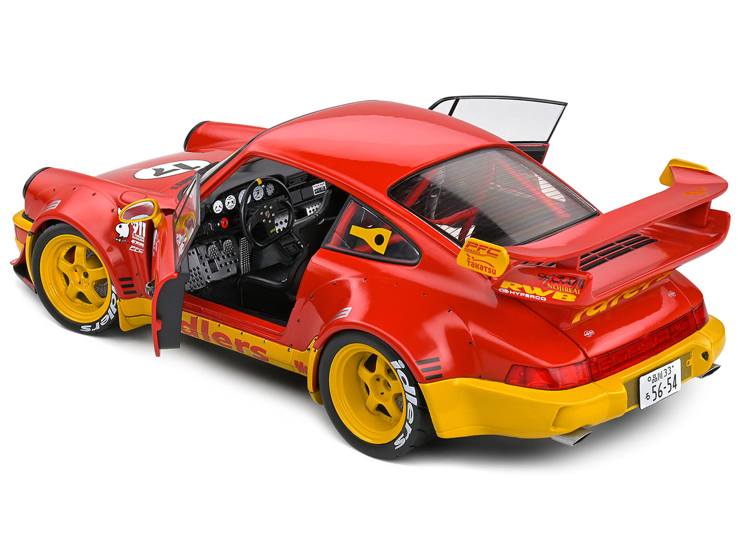 2016 RWB Bodykit #17 "Maty’s Idlers" Red and Yellow with Graphics 1/18 Diecast Model Car by Solido