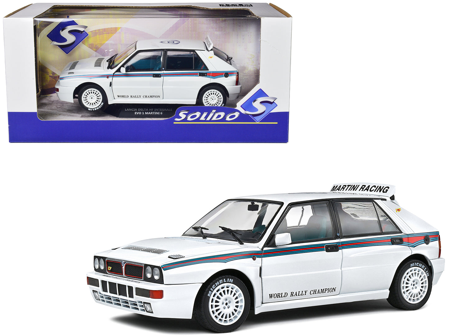 1992 Lancia Delta HF Integrale Evo 1 Martini 6 White with Blue and Red Stripes "World Rally Champion - Martini Racing" 1/18 Diecast Model Car by Solido