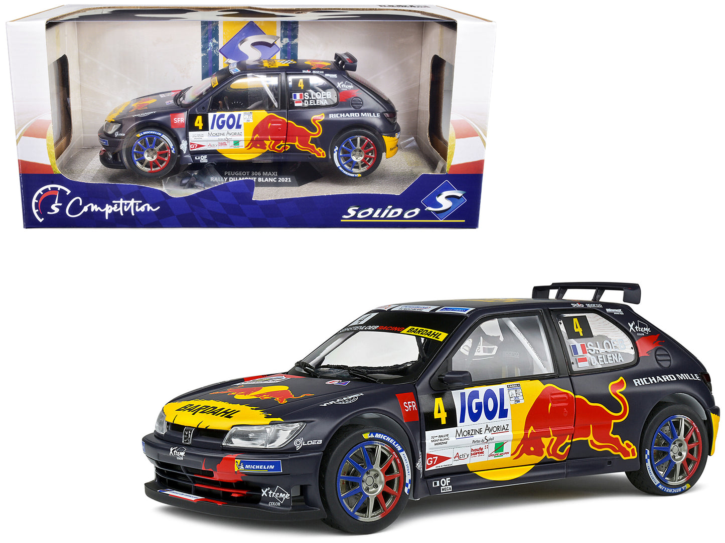 Peugeot 306 Maxi #4 Sebastien Loeb - Daniel Elena "Red Bull" "Rally Mont-Blanc" (2021) "Competition" Series 1/18 Diecast Model Car by Solido