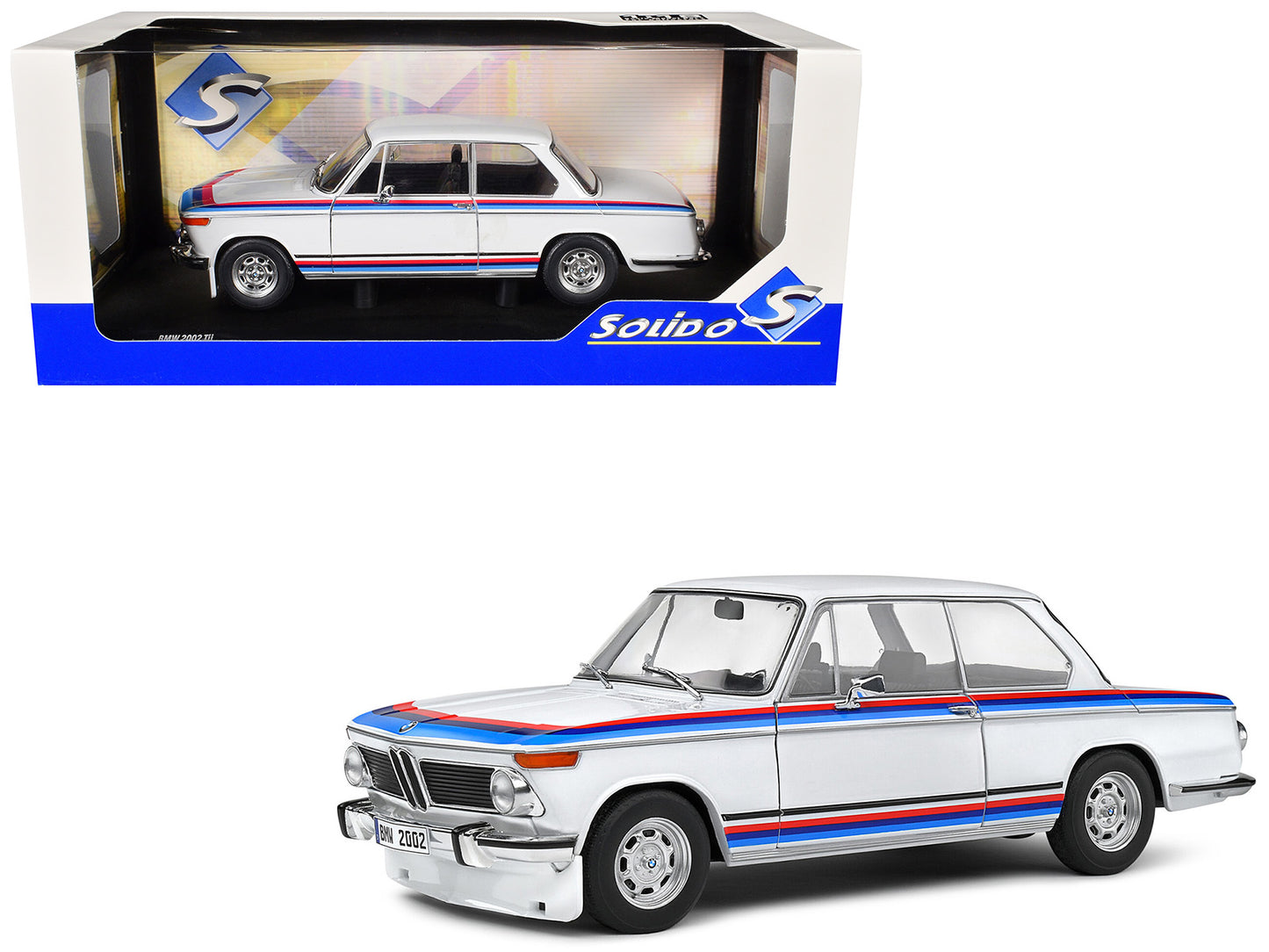 1971 BMW 2002 Tii Turbo "Evocation" White with Stripes 1/18 Diecast Model Car by Solido