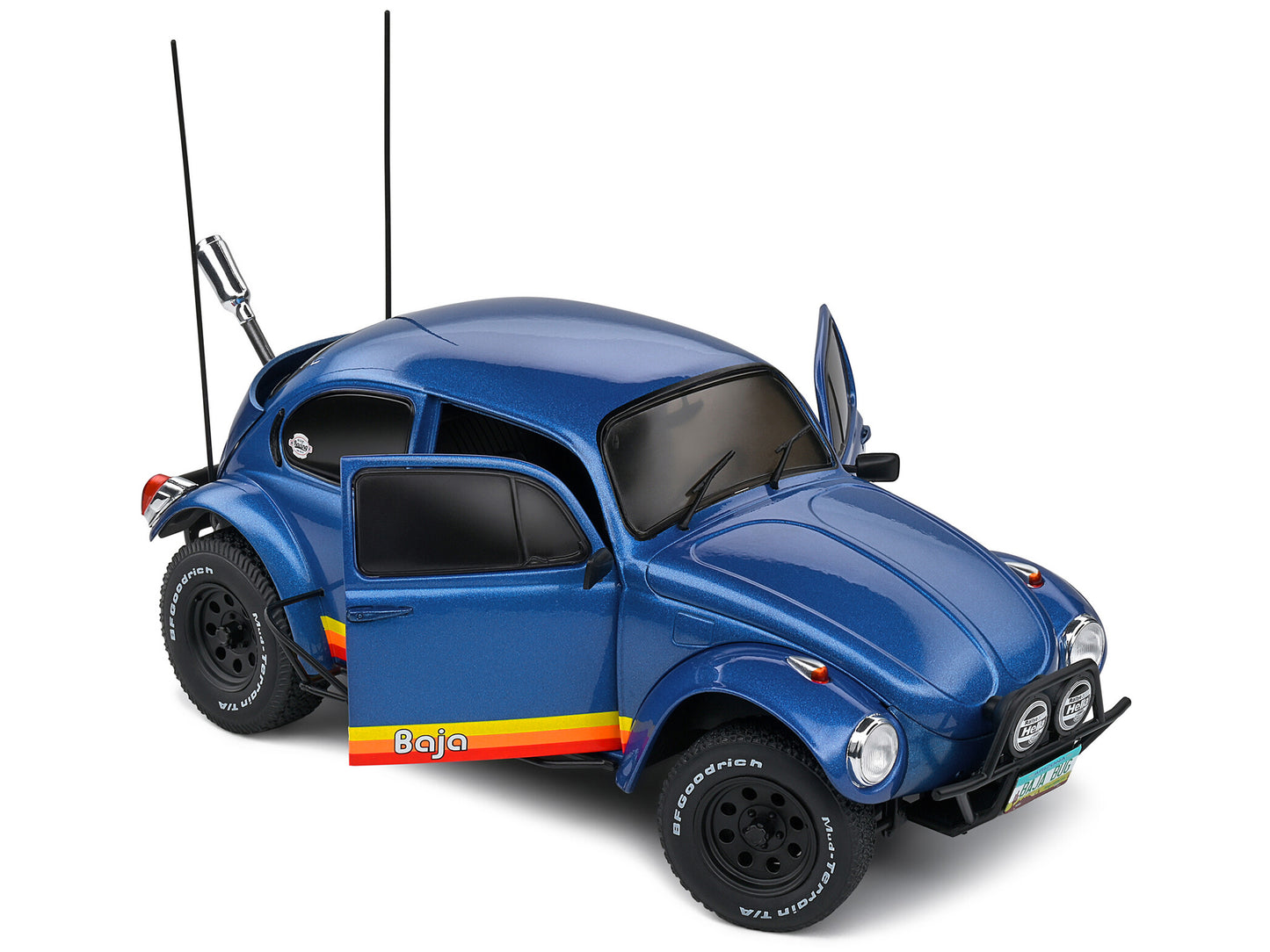 1975 Volkswagen Beetle Baja Blue Metallic with Stripes 1/18 Diecast Model Car by Solido