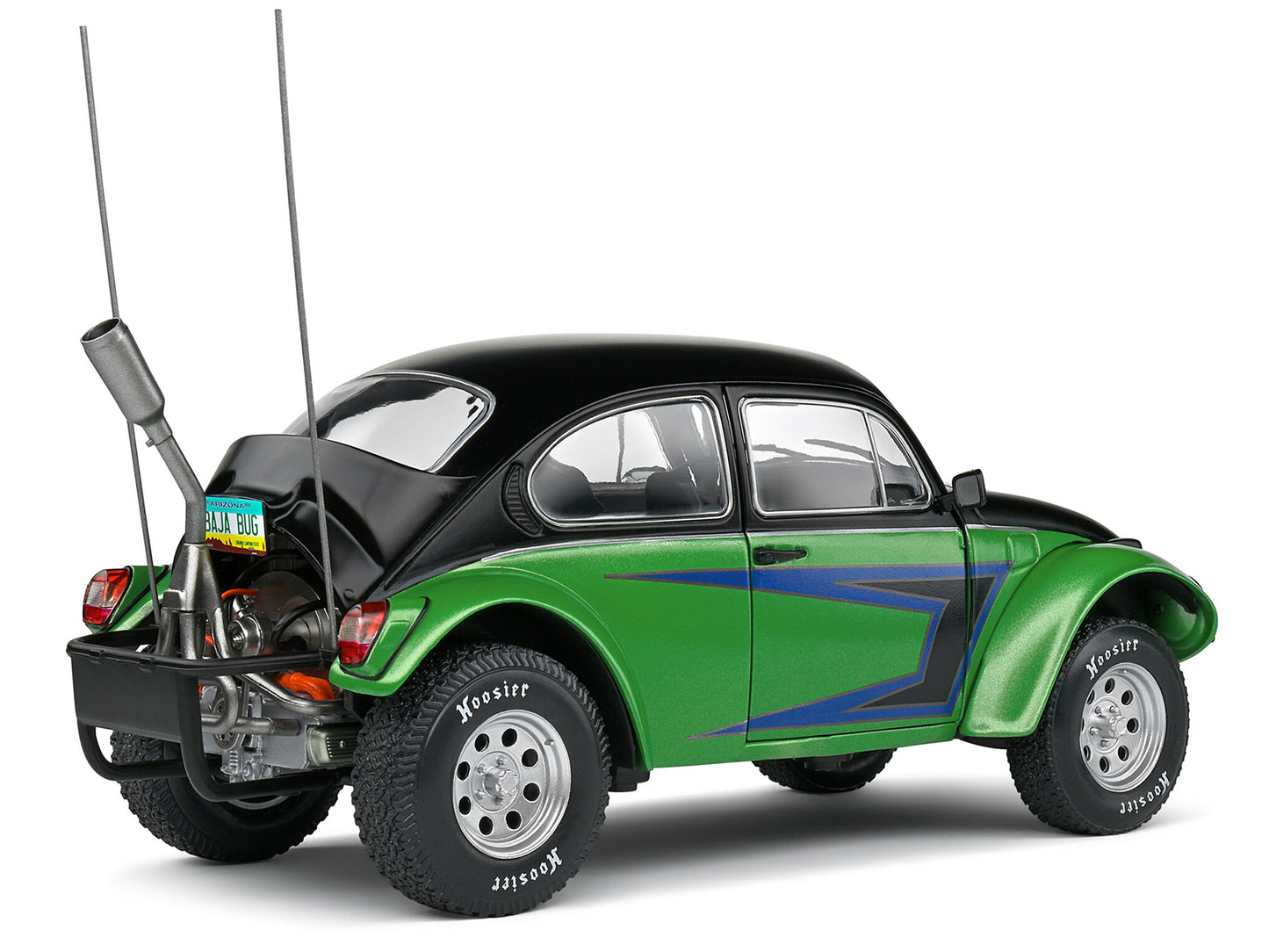 1976 Volkswagen Beetle Baja 1/18 Green Metallic and Black with Graphics 1/18 Diecast Model Car by Solido