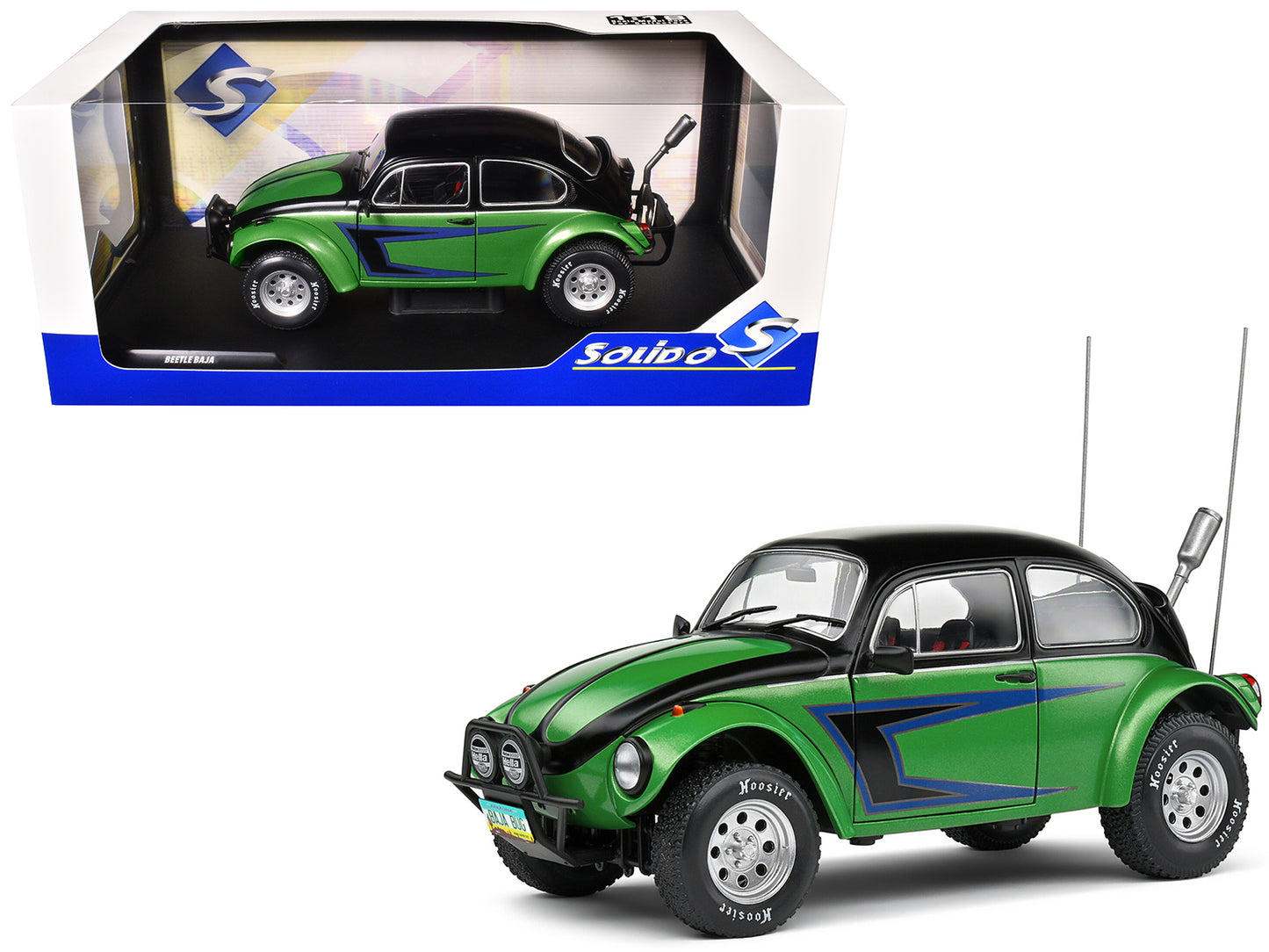 1976 Volkswagen Beetle Baja 1/18 Green Metallic and Black with Graphics 1/18 Diecast Model Car by Solido