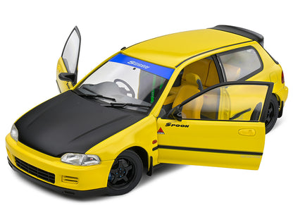 1991 Honda Civic (EG6) RHD (Right Hand Drive) "Spoon Version" Yellow Carnival with Black Hood 1/18 Diecast Model Car by Solido