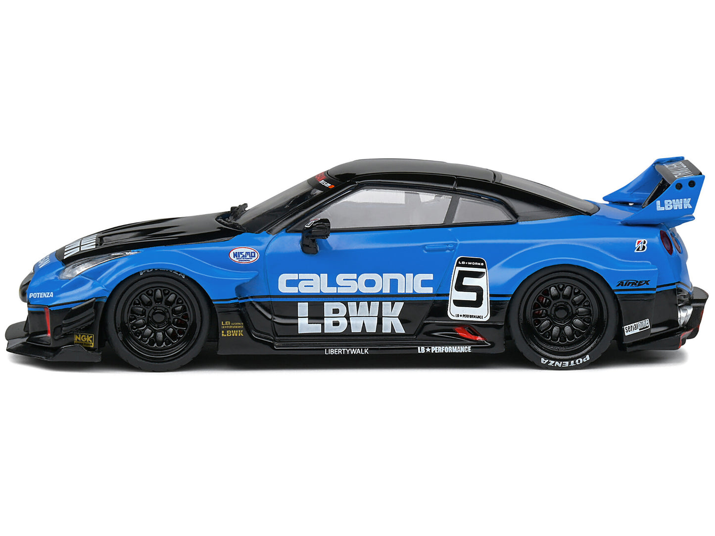 Nissan GT-R (R35) LB Silhouette Works GT RHD (Right Hand Drive) #5 Black and Blue "Calsonic" 1/43 Diecast Model Car by Solido