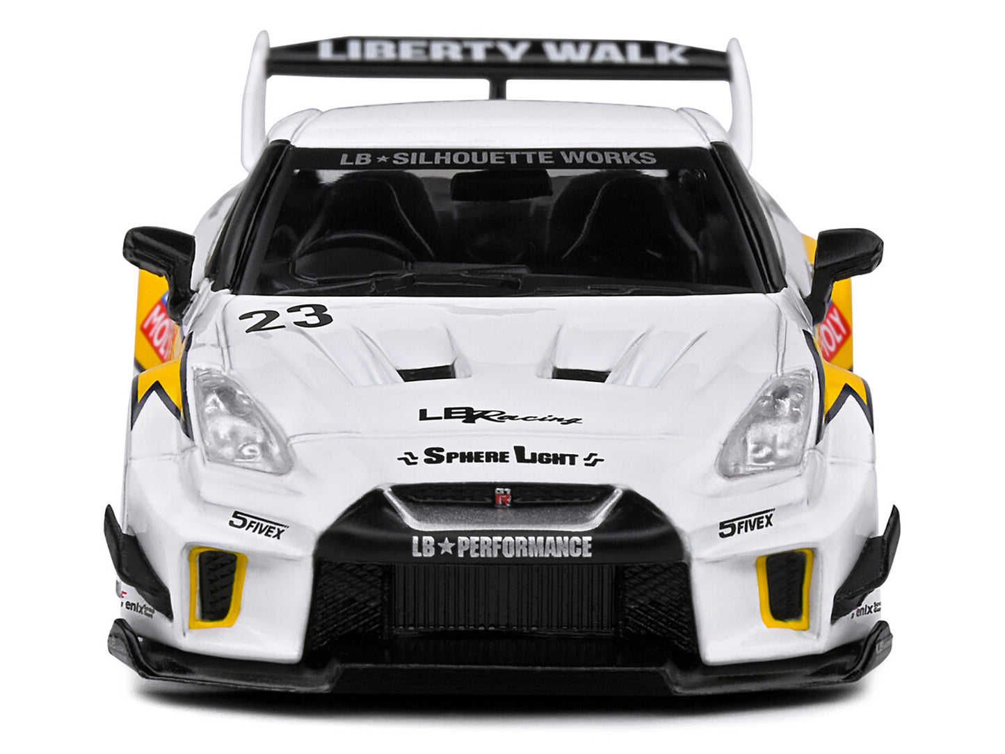 2019 Nissan GTR35 "LBWK Silhouette" RHD (Right Hand Drive) #23 White with Yellow Graphics 1/43 Diecast Model Car by Solido